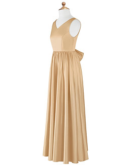Azazie Hathaway Junior Gold A-Line Bow Stretch Satin Dress image8