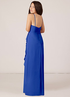 Azazie Kaylee Junior Royal Blue A-Line with Belt Chiffon Dress image5