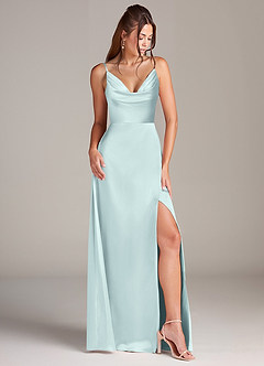 Azazie Sarella Bridesmaid Dresses Mist A-Line Pleated Stretch Satin Dress image3
