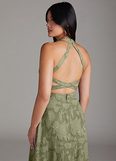 Azazie Clarice Bridesmaid Dresses Pistachio A-Line Side Slit Floral Burnout Dress image6