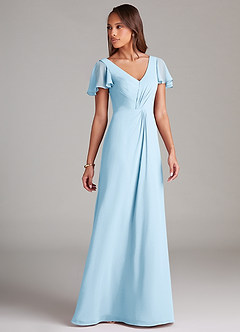 Azazie Soren Bridesmaid Dresses Sky Blue A-Line Ruched Chiffon Dress image4