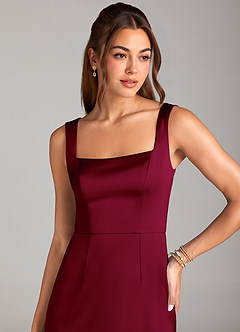 Azazie Flori Bridesmaid Dresses Burgundy Sheath Side Slit Stretch Satin Dress image5