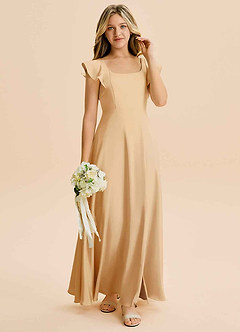 Azazie Bondi Junior Vestido de Oro de Satén Elástico de Corte en A con Corte Lateral image4