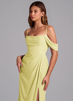 Azazie Johana Bridesmaid Dresses Lemon Sorbet Mermaid Off the Shoulder Chiffon Convertible Dress image5