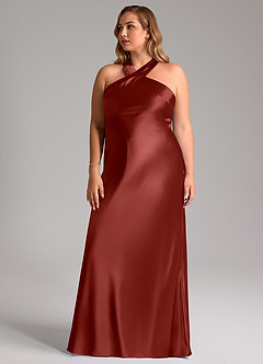 Azazie Doretta Bridesmaid Dresses Terracotta Mermaid Bow Metallic Satin Dress image12