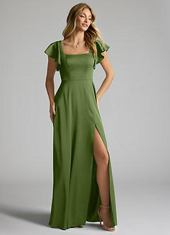 Azazie Bondi Bridesmaid Dresses Juniper A-Line Bow Stretch Satin Dress image2