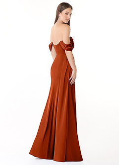 Azazie Amyra Bridesmaid Dresses Paprika Sheath Off the Shoulder Stretch Satin Convertible Dress image6