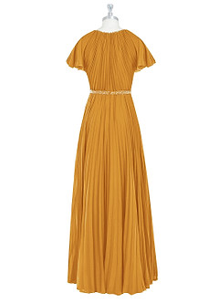 Azazie Kara At-home Try On Dresses A-Line Pleated Chiffon Floor-Length Dress image8