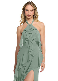 Azazie Velma Probar vestidos en casa Vestido de Glicinia de Gasa de Corte en A con Corte Lateral image4