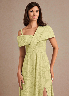 Azazie Milton Mother of the Bride Dresses Lemon Sorbet A-Line Pleated Floral Burnout Dress image7