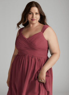 Azazie Angie Abiti da Damigella Abito A-Line in Chiffon Corsetto Merlot image16
