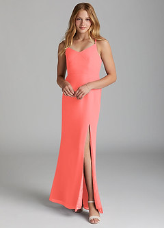 Azazie Becca Junior Robe Sirène en Mousseline de soie Corail image1