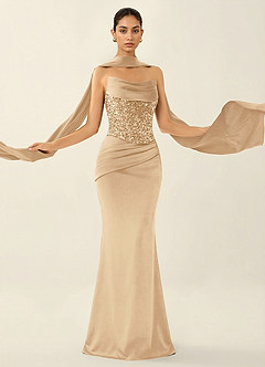 Melisande Champagne Sparkly Corset Lace Up Back Mermaid Prom Dress image4