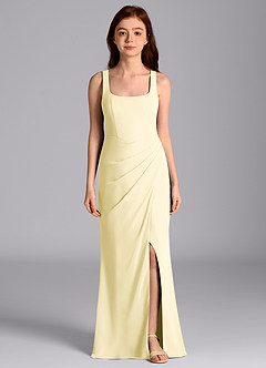 Azazie Mero Junior Lemon Sorbet Mermaid Pleated Chiffon Dress image4