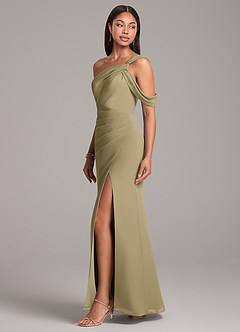 Azazie Wynter Abiti da Damigella Abito Tubino in Chiffon a Spalla Scoperta Verde Muschio image3