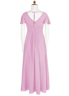 Azazie Peony Junior Vestido de Rosa Caramelo de Gasa de Corte en A con Plisado image7