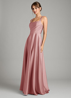 Azazie Shaude Bridesmaid Dresses Dusty Rose A-Line Pleated Stretch Satin Dress image5