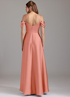 Azazie Marley Robes de demoiselle d'honneur Robe Trapèze Convertible en Satin extensible Épaule décolletée Corail image5