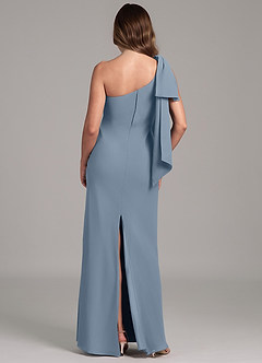 Azazie Capri Bridesmaid Dresses Dusty Blue A-Line One Shoulder Chiffon Dress image2