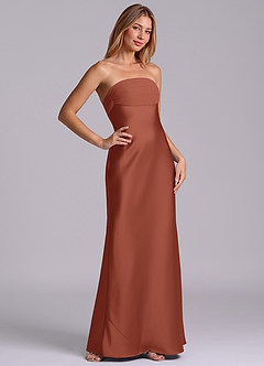 Azazie Ailanie Brudtärnklänningar Klä av Tubklänning i Stretch Satin Axelbandslös Kastanjebrunt image5