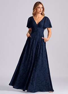 Azazie Kimber Jurken voor bruidsmeisjes Jurk van Bloemen Burn-out met A-Lijn met Zakken Donkere Marine image7