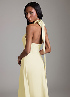 Azazie Tracie Bridesmaid Dresses Lemon Sorbet A-Line Side Slit Stretch Satin Dress image6