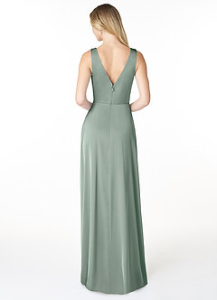 Azazie Nelly Robes à essayer chez vous Robe Trapèze en Satin extensible Col en V Plissé Agave image2