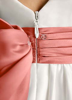 Azazie Sosie Flower Girl Dresses Ivory Salmon Pink A-Line Pleated Matte Satin Dress image6