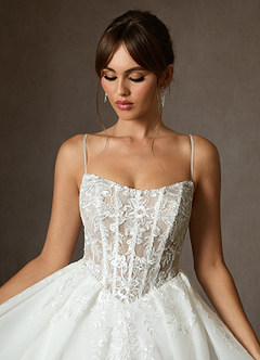 Azazie Ainsley Wedding Dresses Diamond White Nude Ball-Gown Strapless Lace Dress image7