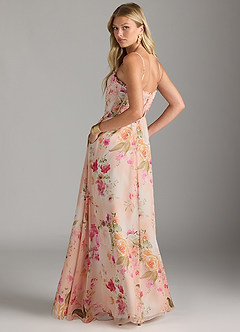 Azazie Holly Final Sale Green Fern Floral A-Line Ruched Chiffon Dress image6