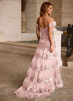 Jenna Pink Ruffled Glitter Mermaid Prom Dress image5