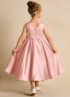 Azazie Hermia Flower Girl Dresses Rosette A-Line Sleeveless Matte Satin Dress image2