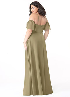 Azazie Sue Robes de demoiselle d'honneur Robe Trapèze Convertible en Mousseline de soie Épaule décolletée Vert Mousse image10