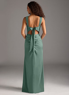 Azazie Jesaphine Bridesmaid Dresses Eucalyptus Sheath Bow Stretch Satin Dress image5