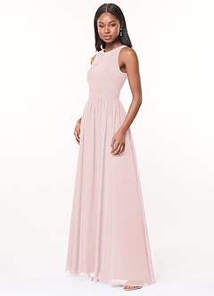 Azazie Harper Bridesmaid Dresses Blushing Pink A-Line Pleated Chiffon Dress image3