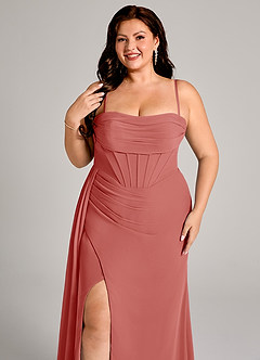 Azazie Amyra Robes de demoiselle d'honneur Robe Fourreau Convertible en Mousseline de soie Épaules dénudées Antique Rose image11