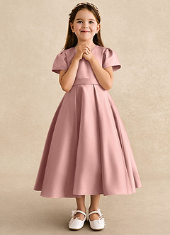Azazie Princess Flower Girl Dresses Rose Gold A-Line Pleated Matte Satin Dress image4