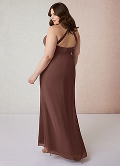 Azazie Becca Brautjungfernkleider Etui V-Hals Chiffon Kleid Espresso image9