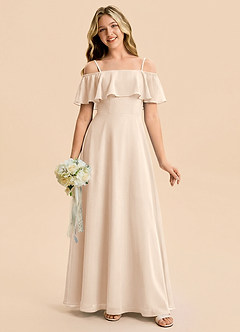 Azazie Maggie Junior White Alabaster A-Line Off the Shoulder Chiffon Dress image5