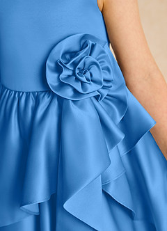 Azazie Hermia Blumenmädchenkleider A-Linie ärmellos Matte Satin Kleid Blauhäher image6