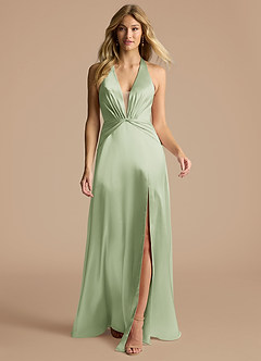 Azazie Janessa Final Sale Dusty Sage A-Line Metallic Satin Dress image4