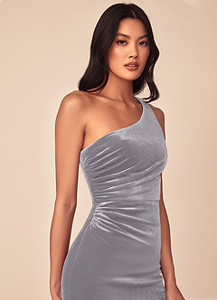 Azazie Argan Bridesmaid Dresses French Lilac A-Line One Shoulder Pleated Velvet Dress image6