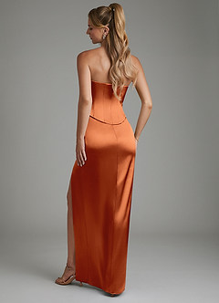Azazie Logan Robes de demoiselle d'honneur Robe Fourreau en Satiné métallisé Bustier Orange Brûlée image4