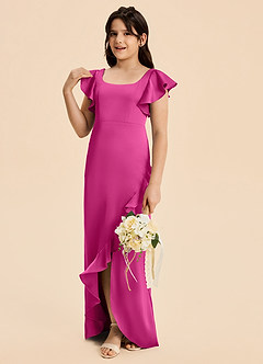 Azazie Demi Junior Vestido de Fucsia de Satén Elástico de Corte Sirena con Lazo image4