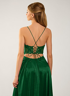 Isoldemark Dunkelgrün Satin-Abendkleid mit Perlen-, Pailletten- und Stickereibesatz image5