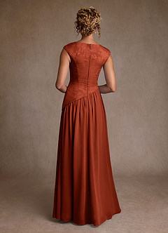 Azazie Kalleen Moeder van de bruid jurken A-Lijn Jurk van Chiffon Geplooid Kastanjebruin image3