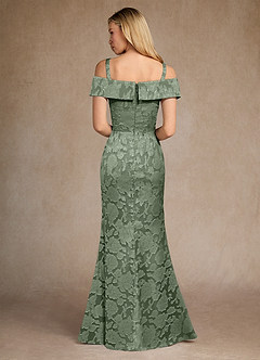 Azazie Canton Mère de la mariée Robes Robe Sirène en Blumen-Burnout Épaule décolletée Matcha image4