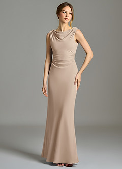 Azazie Kieryn Robes de demoiselle d'honneur Robe Sirène en Mousseline de soie Plissée Taupe image1
