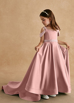 Azazie Jodi Blumenmädchenkleider A-Linie Matte Satin Kleid Roségold image1