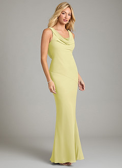 Azazie Rylina Vestidos de damas de honor Vestido de Sorbete De Limón de Gasa de Corte Sirena con Plisado image5